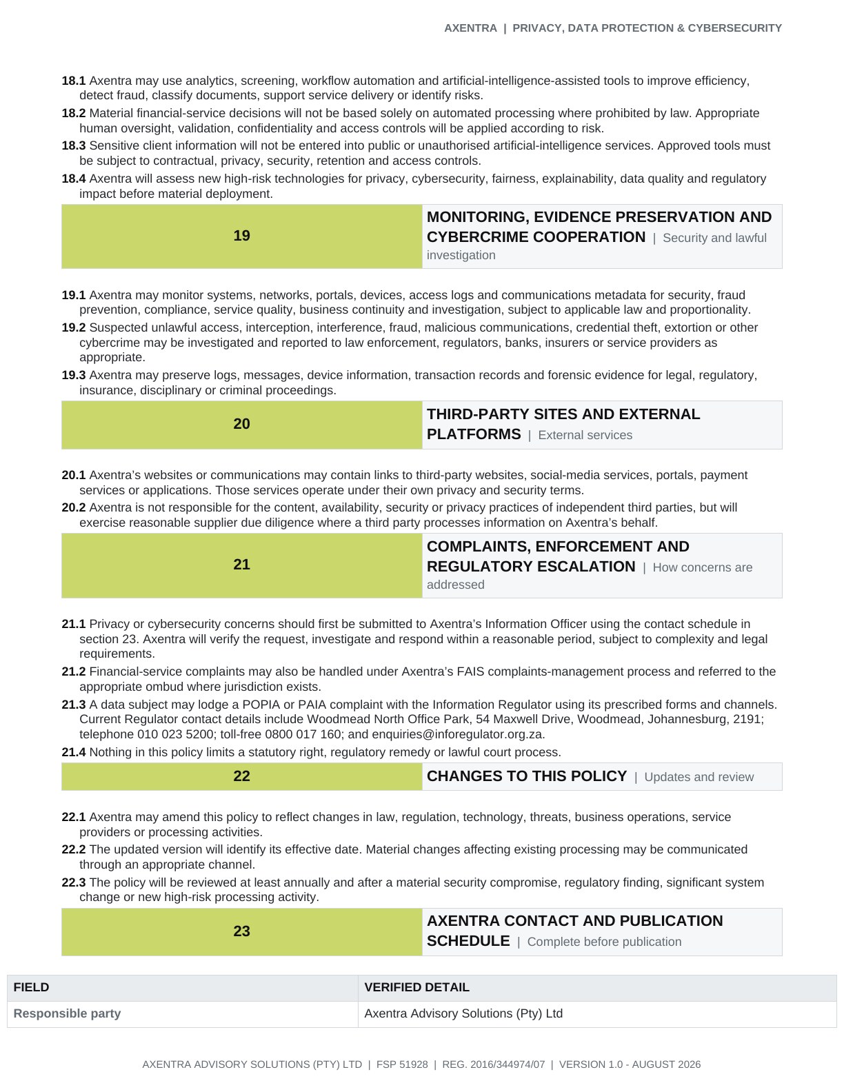 Privacy, Data Protection & Cybersecurity Policy 2026, page 9