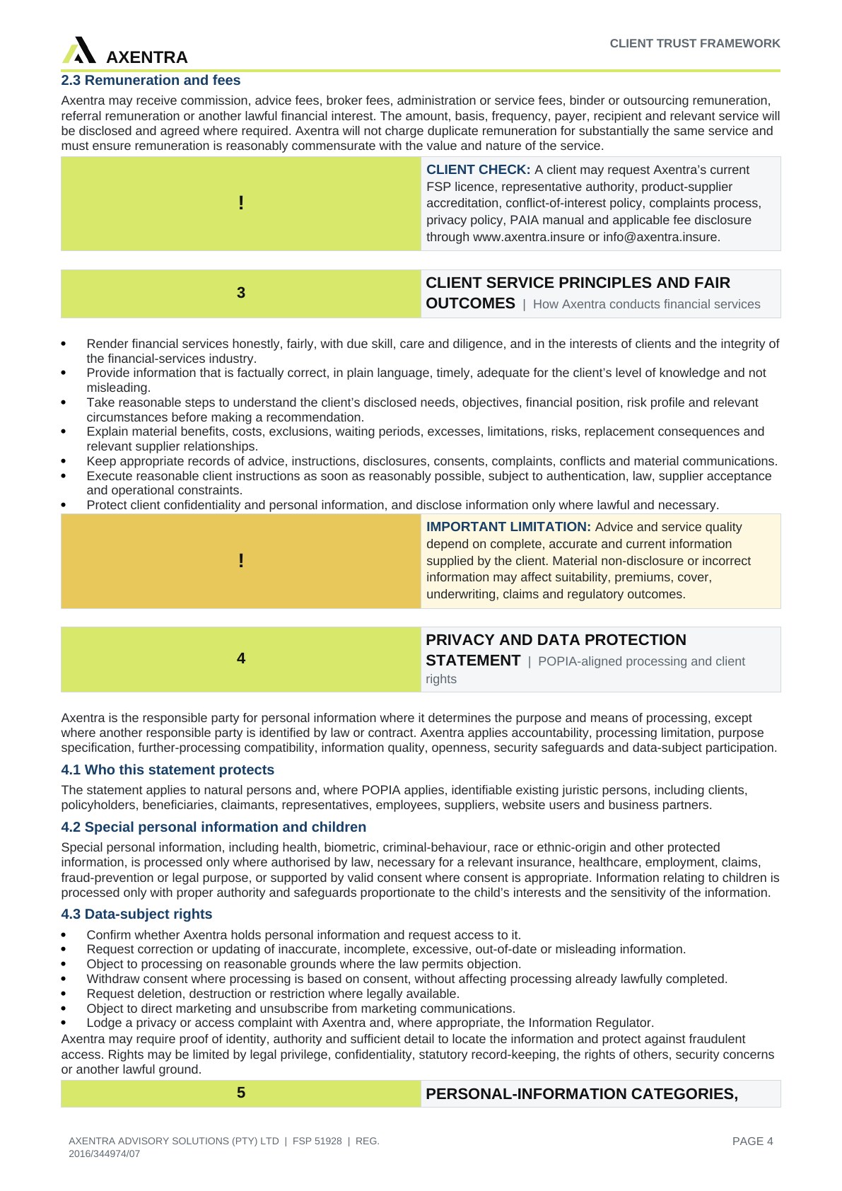 Client Trust, Privacy & Regulatory Disclosure Framework, page 4