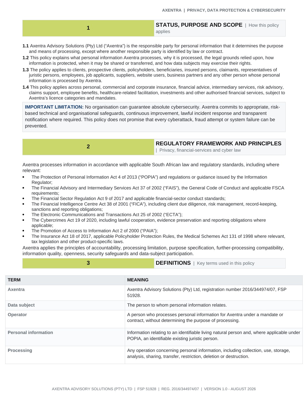 Privacy, Data Protection & Cybersecurity Policy 2026, page 3