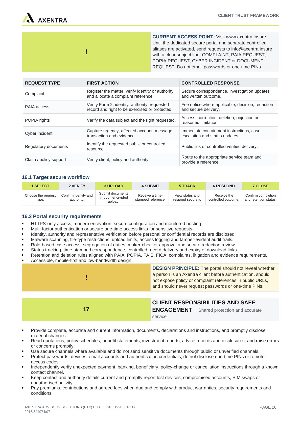 Client Trust, Privacy & Regulatory Disclosure Framework, page 10